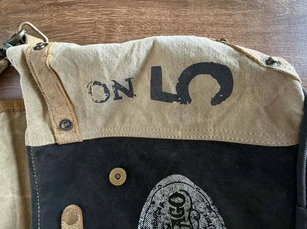 Myra Bag The Chicago Upcycled Canvas and Leather Messenger Shoulder Bag